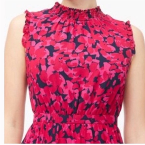J. Crew Sleeveless Summer Dress Magenta Navy Blue smocked-neck midi dress size 6 - Picture 3 of 16